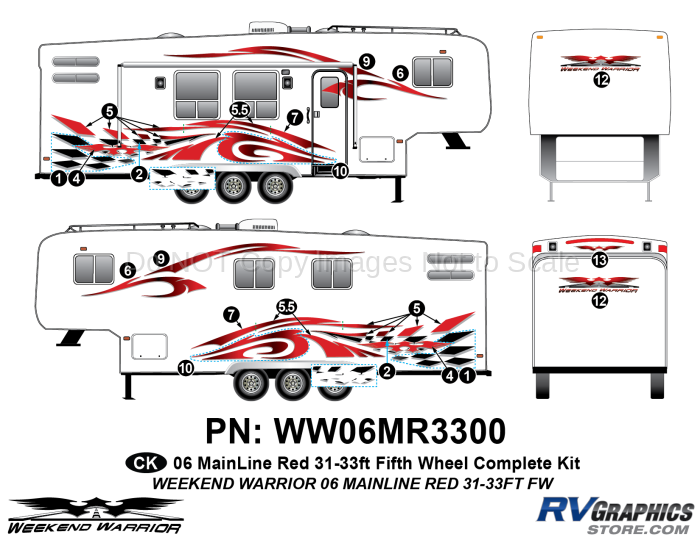 19 piece 2006 Warrior Mainline 31-33' FW Complete Graphics Kit