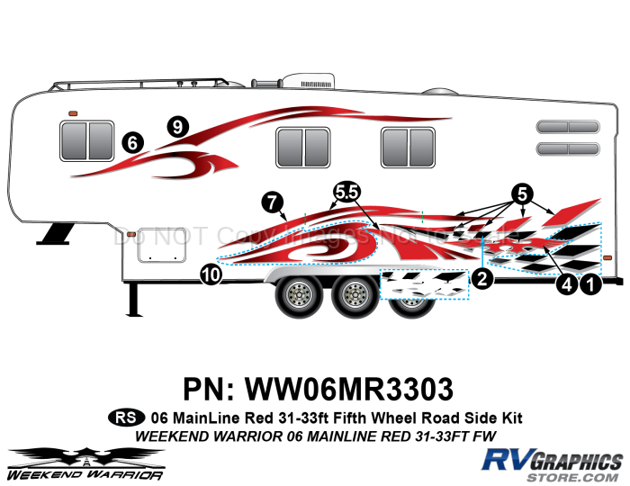 8 piece 2006 Warrior Mainline 31-33' FW Roadside Graphics Kit