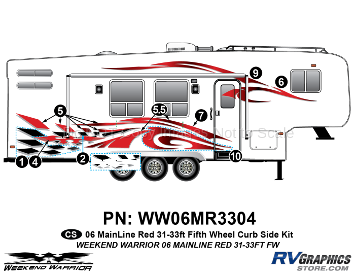 8 piece 2006 Warrior Mainline 31-33' FW Complete Graphics Kit