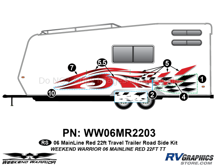 6 piece 2006 Warrior Mainline 26-30' TT Roadside Graphics Kit