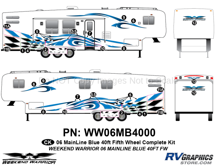 27 piece 2006 Warrior Mainline 40' FW Complete Graphics Kit