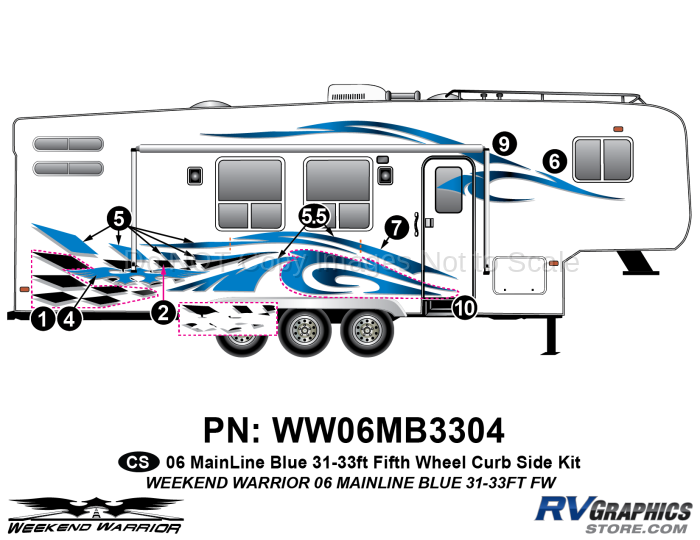 8 piece 2006 Warrior Mainline 31-33' FW Complete Graphics Kit