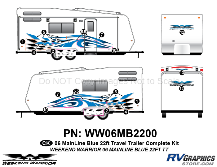 15 piece 2006 Warrior Mainline 26-30' TT Complete Graphics Kit