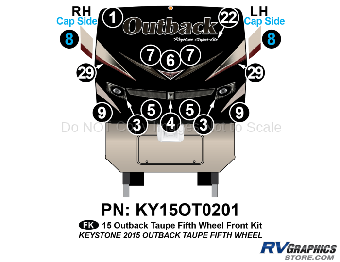 16 Piece 2015 Outback Fifth Wheel Taupe Sidewalls Front Graphics Kit