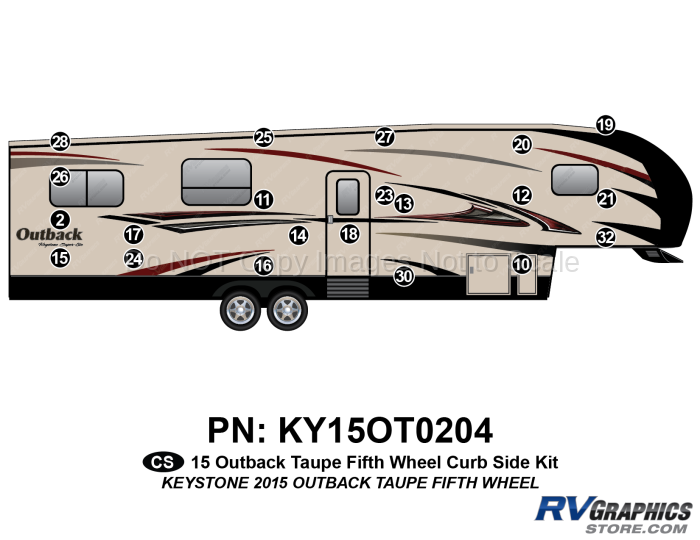 21 Piece 2015 Outback Fifth Wheel Taupe Sidewalls Curbside Graphics Kit