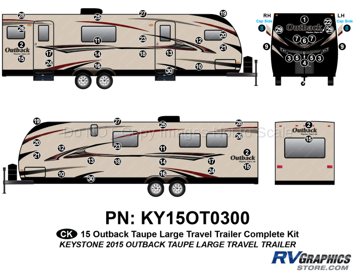 58 Piece 2015 Outback Travel Trailer Taupe Sidewalls Complete Graphics Kit