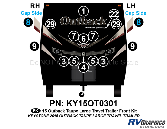 16 Piece 2015 Outback Travel Trailer Taupe Sidewalls Front Graphics Kit