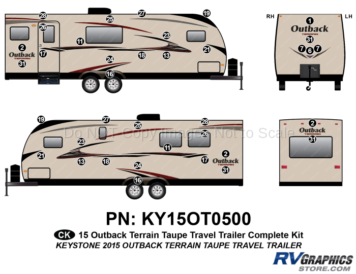 37 Piece 2015 Outback Terrain Travel Trailer Taupe Sidewalls Complete Graphics Kit