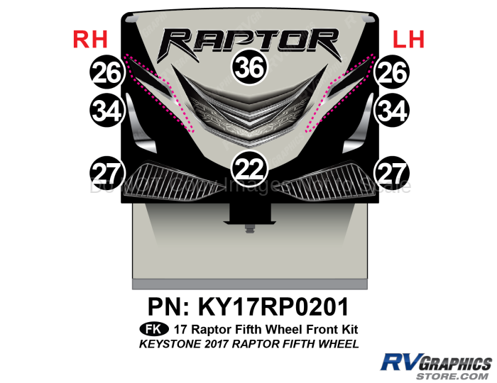 8 Piece 2017 Raptor Fifth Wheel Front Graphics Kit