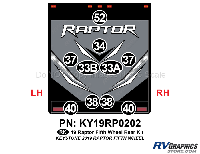 10 Piece 2019 Raptor Fifth Wheel Rear Graphics Kit