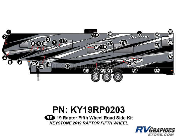 36 Piece 2019 Raptor Fifth Wheel Roadside Graphics Kit