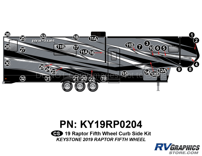 36 Piece 2019 Raptor Fifth Wheel Curbside Graphics Kit