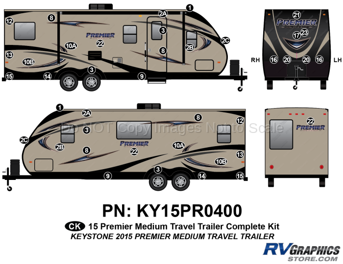 40 Piece 2015 Premier MEDIUM Travel Trailer Complete Graphics Kit