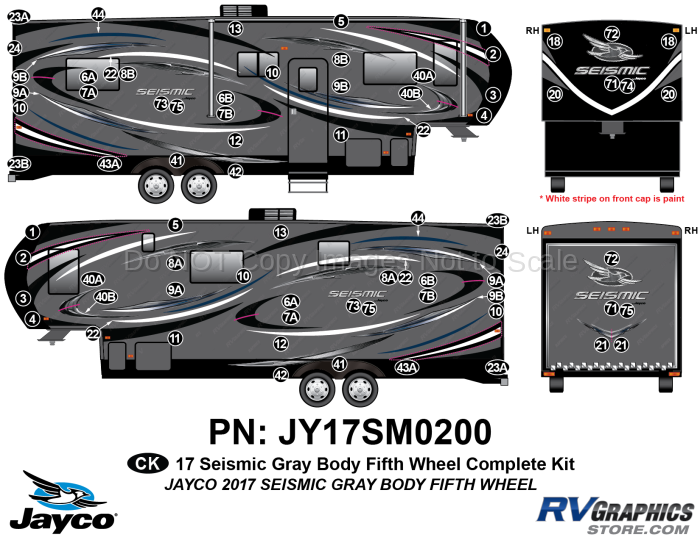 76 Piece 2017 Seismic Fifth Wheel Gray Body Complete Graphics Kit