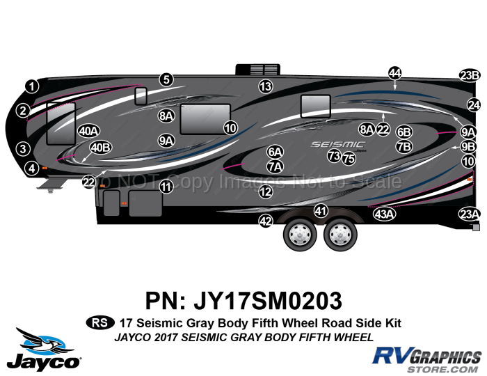 32 Piece 2017 Seismic Fifth Wheel Gray Body Roadside Graphics Kit