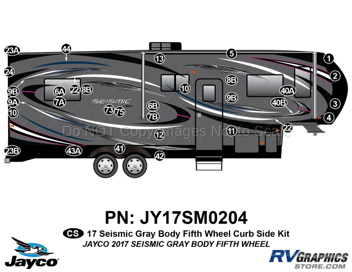 32 Piece 2017 Seismic Fifth Wheel Gray Body Curbside Graphics Kit