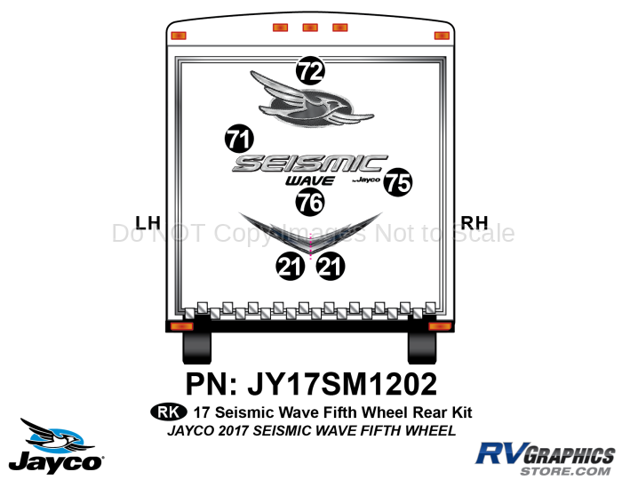 6 Piece 2017 Seismic Wave Fifth Wheel Rear Graphics Kit