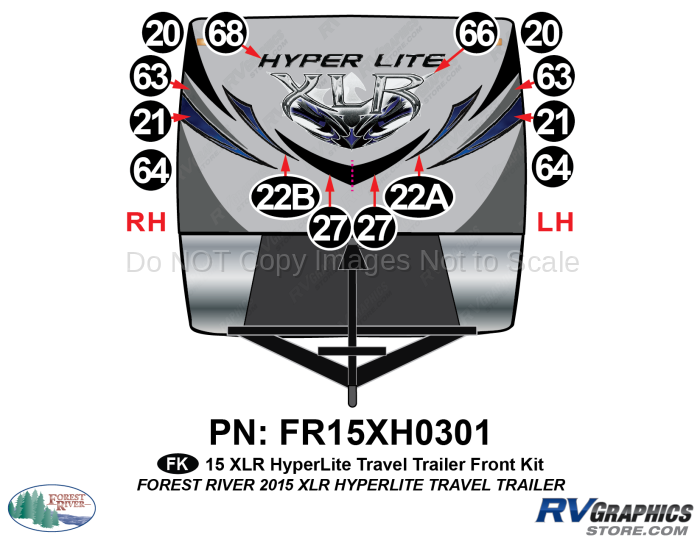 14 Piece 2015 XLR HyperLite Travel Trailer Front Graphics Kit