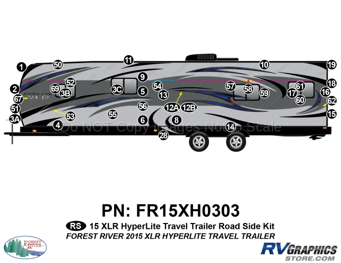 38 Piece 2015 XLR HyperLite Travel Trailer Roadside Graphics Kit