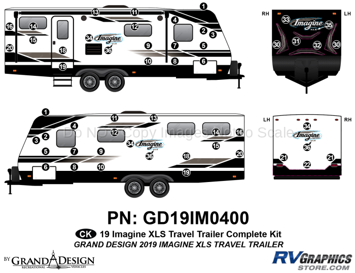 53 Piece 2019 Imagine XLS Travel Trailer Complete Graphics Kit