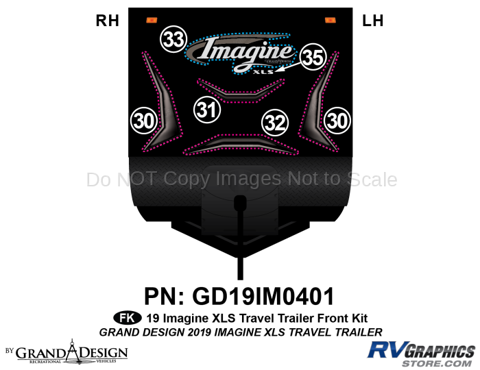 6 Piece 2019 Imagine XLS Travel Trailer Front Graphics Kit