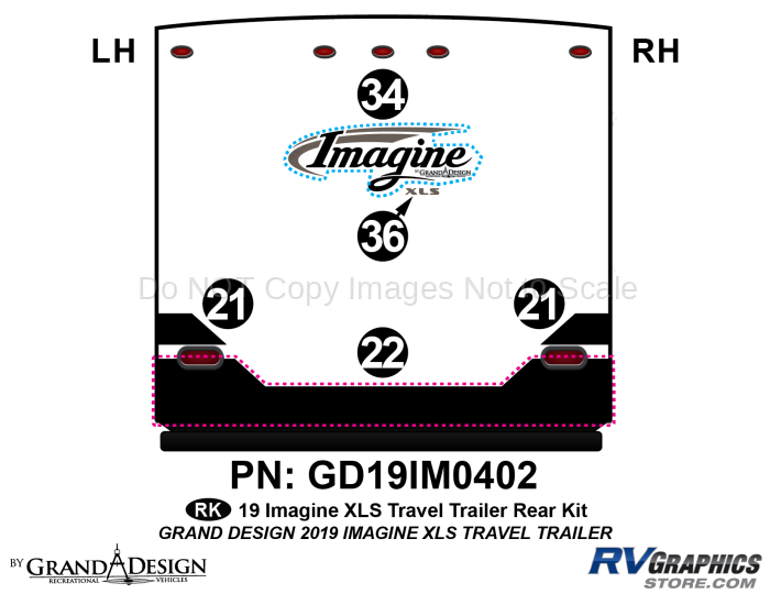 5 Piece 2019 Imagine XLS Travel Trailer Rear Graphics Kit