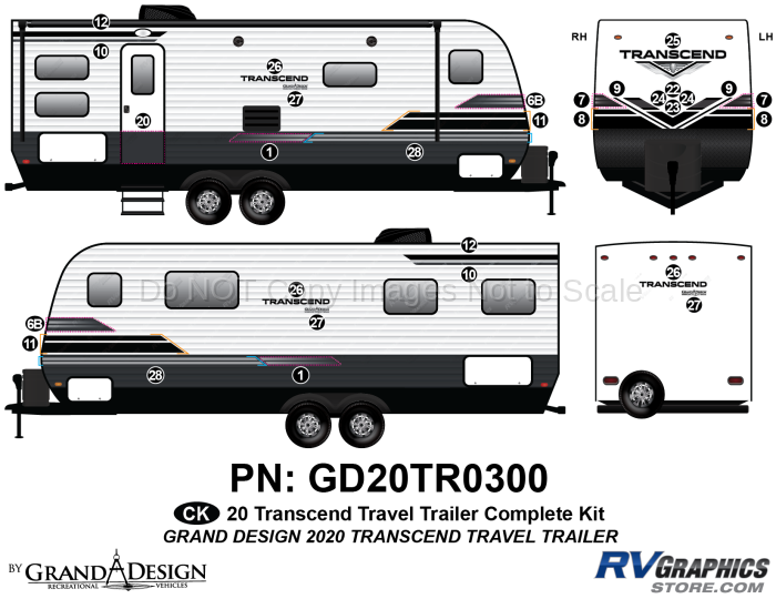 30 Piece 2020 Transcend Travel Trailer Complete Graphics Kit