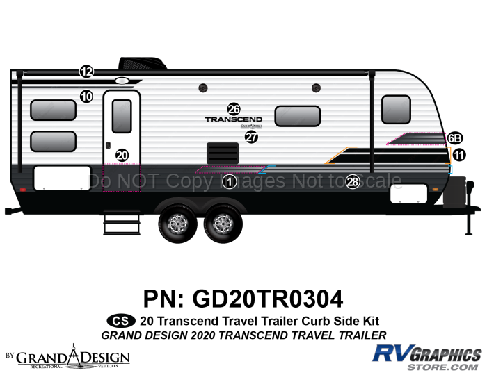 9 Piece 2020 Transcend Travel Trailer Curbside Graphics Kit