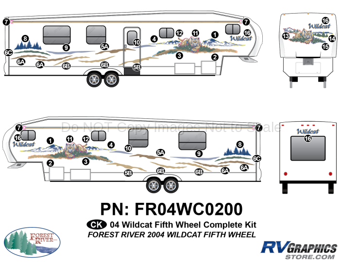 41 Piece 2004 Wildcat Fifth Wheel Complete Graphics Kit