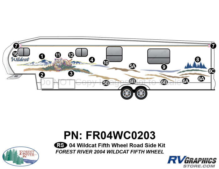 18 Piece 2004 Wildcat Fifth Wheel Roadside Graphics Kit