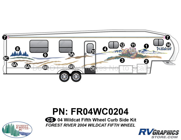 18 Piece 2004 Wildcat Fifth Wheel Curbside Graphics Kit