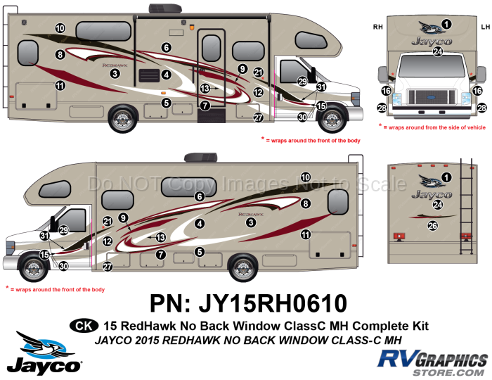 43 Piece 2015 Redhawk Motorhome NO Backwindow Complete Graphics Kit