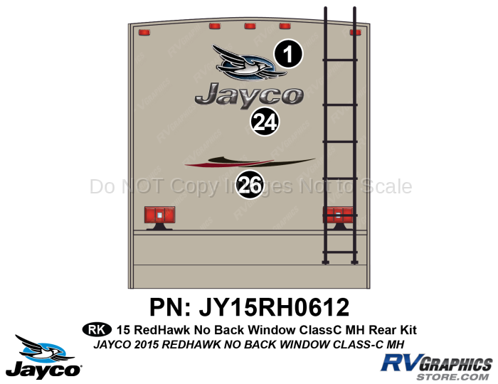 3 Piece 2015 Redhawk Motorhome NO Backwindow Rear Graphics Kit