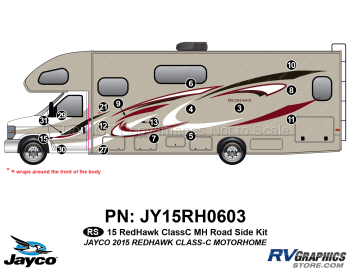 19 Piece 2015 Redhawk Motorhome Roadside Graphics Kit