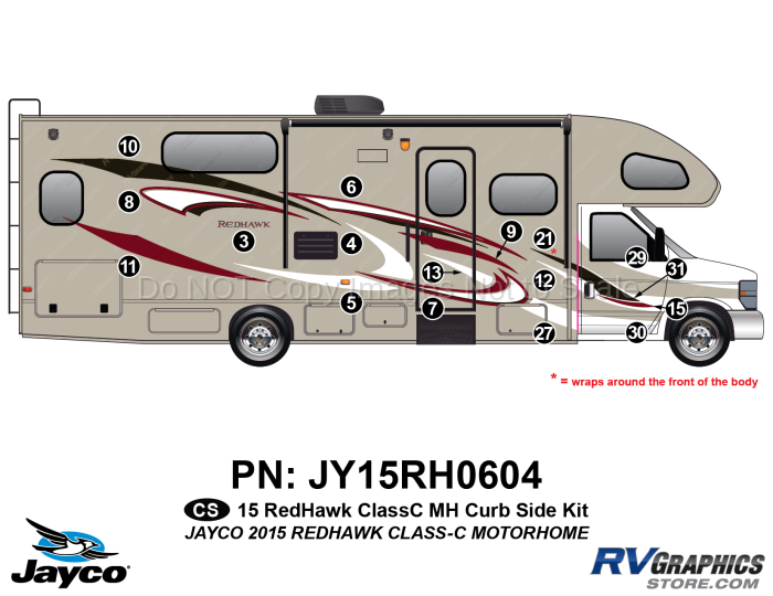 19 Piece 2015 Redhawk Motorhome Curbside Graphics Kit