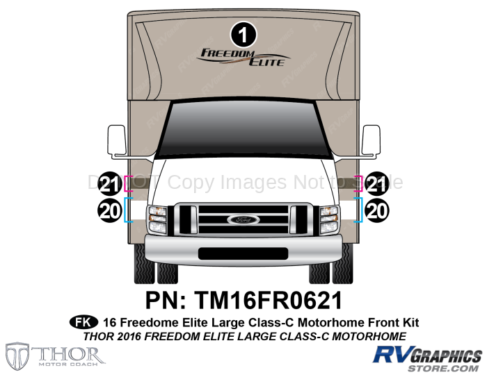 1 Piece 2016 Freedom Elite Lg Motorhome Front Graphics Kit