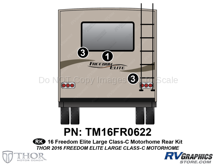 3 Piece 2016 Freedom Elite Lg Motorhome Rear Graphics Kit