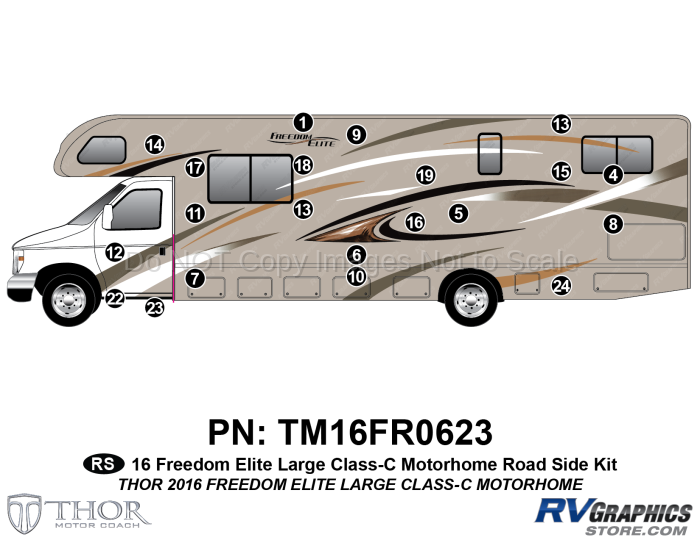 23 Piece 2016 Freedom Elite Lg Motorhome Roadside Graphics Kit