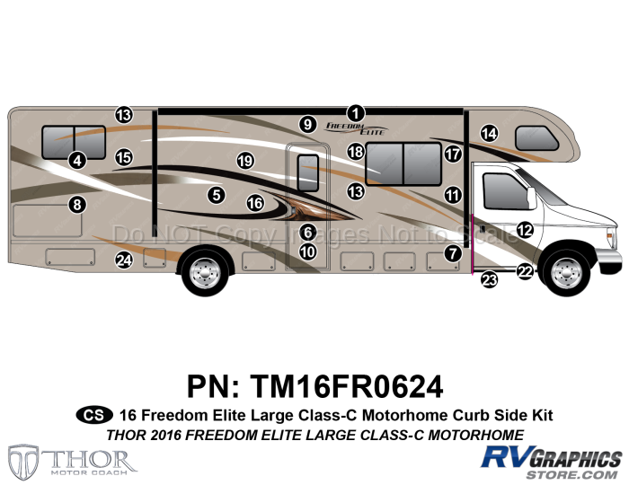 23 Piece 2016 Freedom Elite Lg Motorhome Curbside Graphics Kit