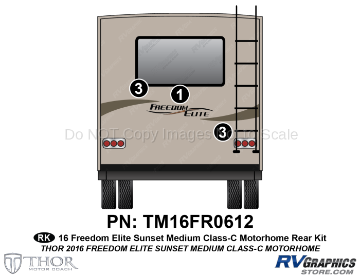 3 Piece 2016 Freedom Elite Medium Motorhome Rear Graphics Kit