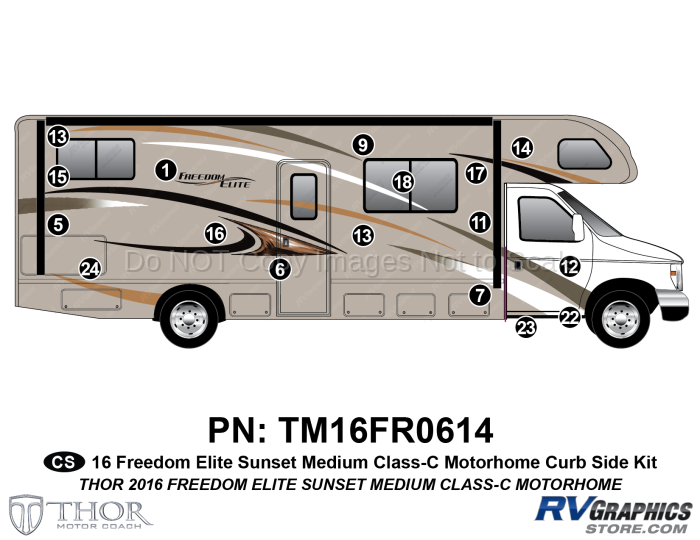 20 Piece 2016 Freedom Elite Medium Motorhome Curbside Graphics Kit