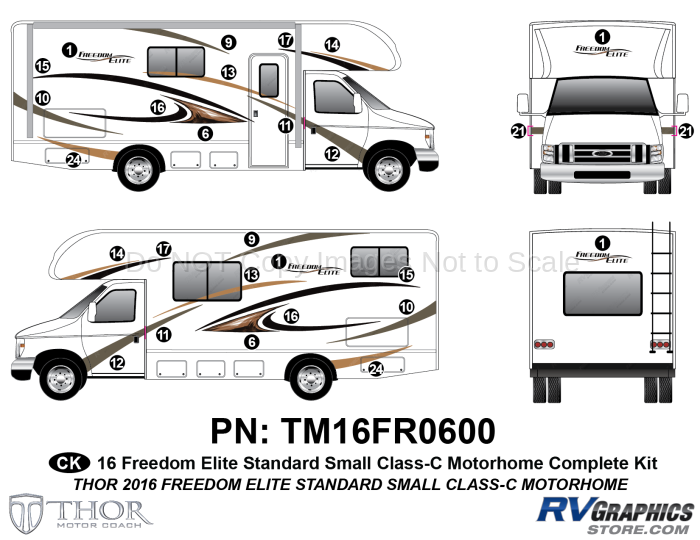 30 Piece 2016 Freedom Elite Small Motorhome Complete Graphics Kit