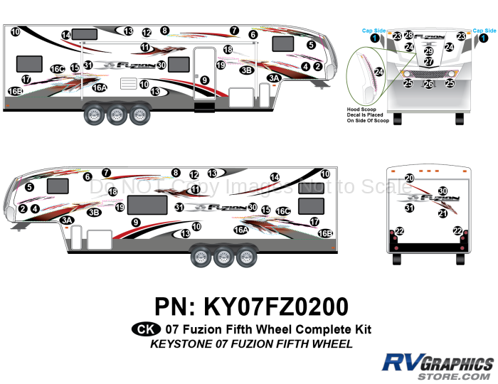 68 Piece 2007 Fuzion Fifth Wheel Complete Graphics Kit