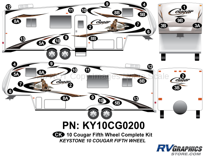 38 Piece 2010 Cougar Fifth Wheel Complete Graphics Kit