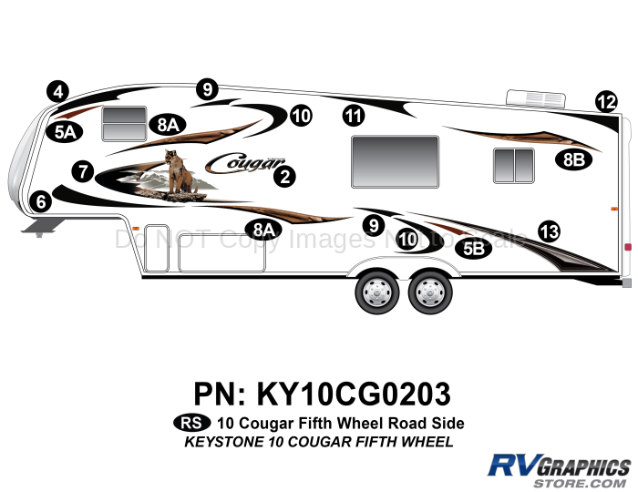 16 Piece 2010 Cougar Fifth Wheel Roadside Graphics Kit