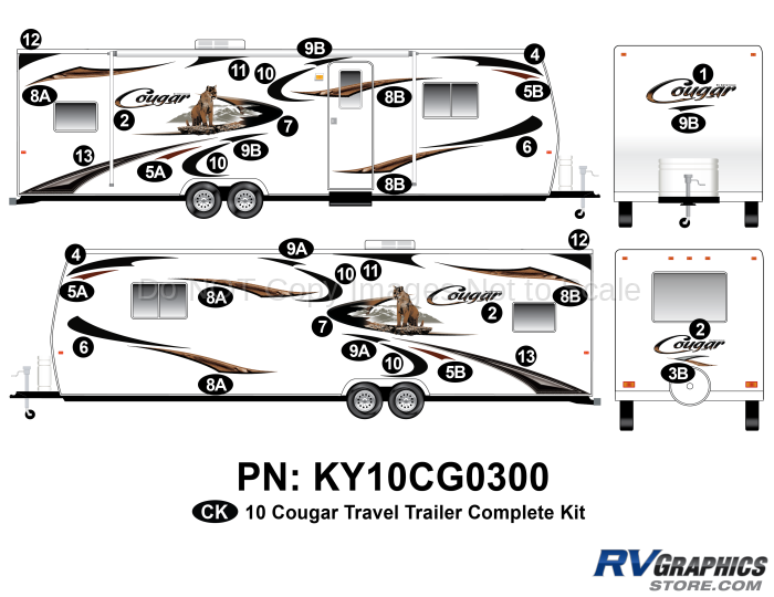 36 Piece 2010 Cougar Travel Trailer Complete Graphics Kit