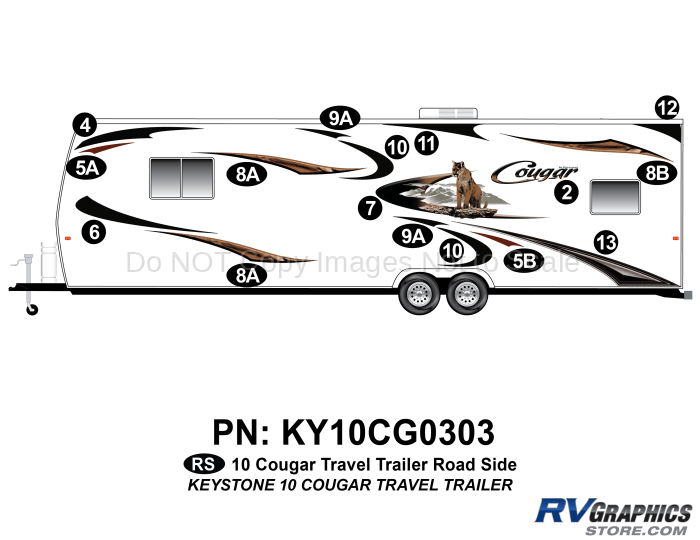 16 Piece 2010 Cougar Travel Trailer Left Side Graphics Kit