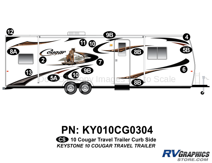 16 Piece 2010 Cougar Travel Trailer Right Side Graphics Kit