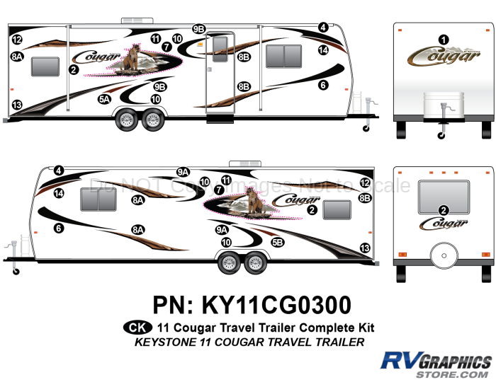 34 Piece 2011 Cougar Travel Trailer Complete Graphics Kit