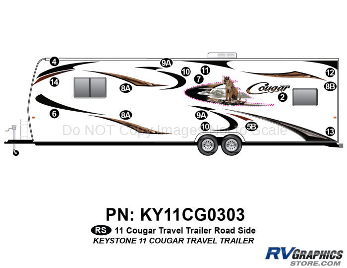 16 Piece 2011 Cougar Travel Trailer Roadside Graphics Kit